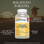 SOLARAY Vitamin B Complex 100mg - Cellular Energy, Nerve and Heart Health Support - Supplies All 8 B Complex Vitamins - Vitamin B12, B1, B2, B3, B6, Niacin, Folic Acid and Biotin - Vegan, 275 Servings
