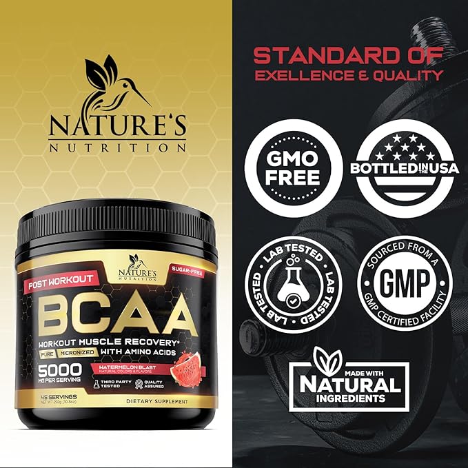 Muscle Recovery Drink Powder with BCAA, L-Glutamine & Amino Acids - Best Muscle Recovery Supplements for Post Workout - Sugar Free, Branched Chain Amino Acid Supplement for Women & Men - 45 Servings