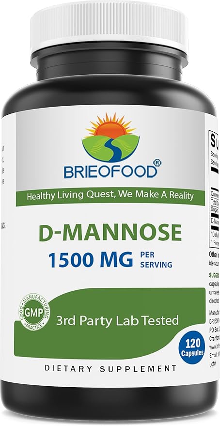 Brieofood D-Mannose Capsules - Urinary Tract Health- 1500mg Per Serving - 120 Capsules