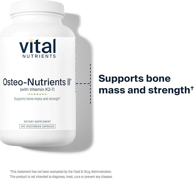 Vital Nutrients Osteo-Nutrients II - Vitamin K2 + D3, Calcium, Boron, and Magnesium for Bone Strength* - Healthy Heart Support - Vegetarian Supplement - Gluten, Dairy, Soy Free - 240 Capsules