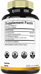Trans Resveratrol Supplement with Grape Seed, Milk Thistle, and More - Resveratrol - 6 Herbal Supports for Immune System, Heart Health, Body Management - 90 Capsules