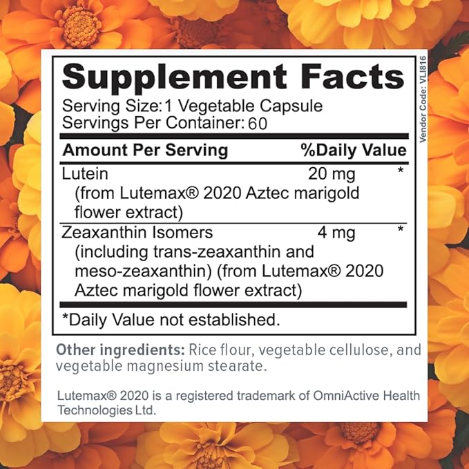 Focus Lutein for Eyes with Meso-Zeaxanthin, Eye Vitamin Supplement, 120 Count, 120 Day Supply, Daily Vision Support for Digital Screens, Bright Lights, Sunlight, Vegan and Sugar-Free, Made in USA