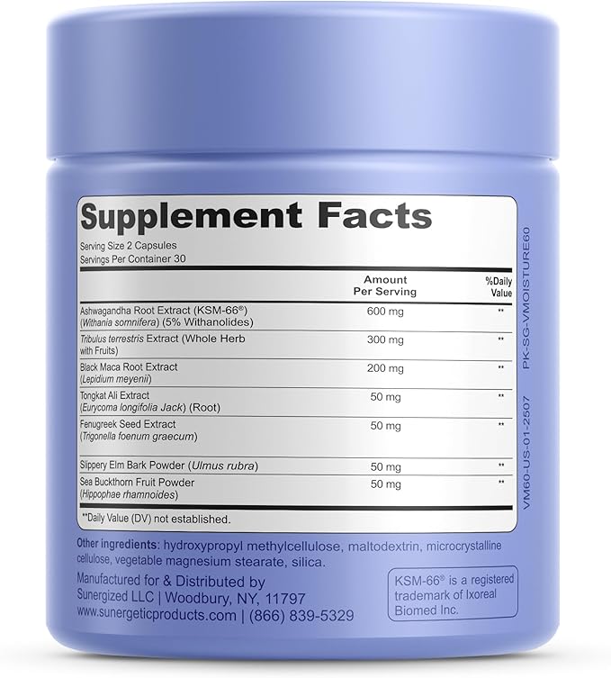 Premium Vaginal Moisture Support Capsules - Vaginal Moisture & Mood, Sexual Function, & Relaxation, Vaginal Dryness, Feminine Wellness & Intimacy, KSM 66 Ashwagandha, Slippery Elm & Maca - 60 Capsules