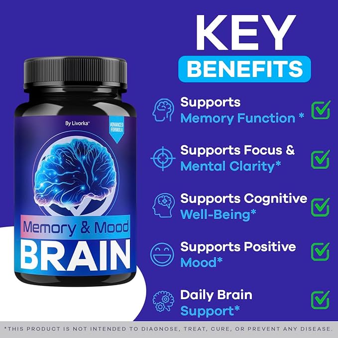 (5 Pack) Memory Mood and Brain Capsules - Official Daily Support Brain Health Supplement Pills Advanced Formula, Memory & Mood Brain & Memory Focus Reviews, 300 Capsules for 5 Months