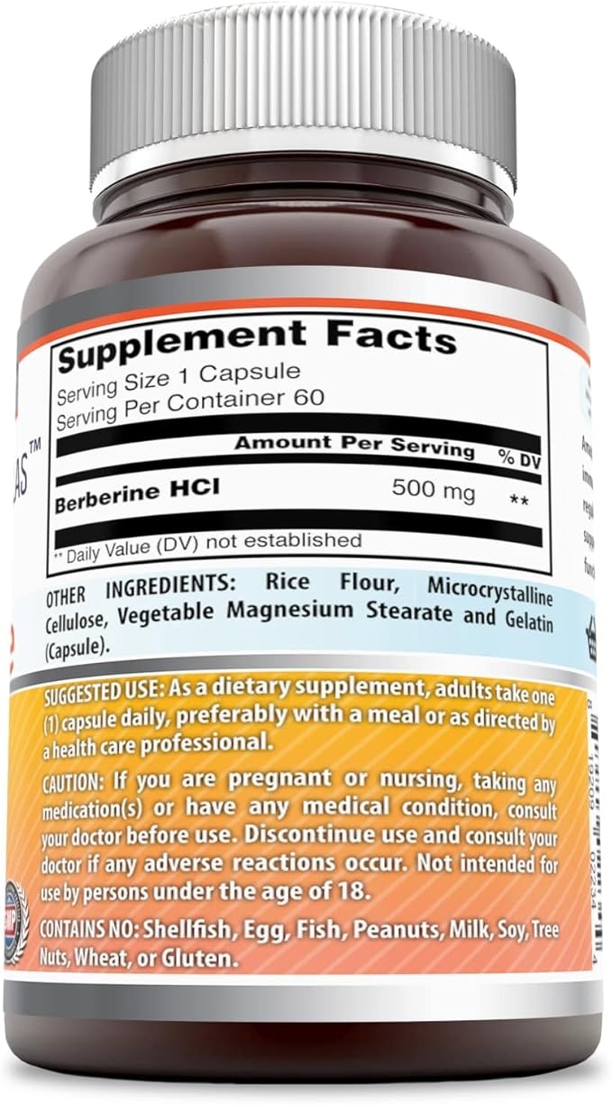 Amazing Formulas Berberine 1000mg Per Serving 60 Capsules Supplement | Non GMO | Gluten Free | Made in USA