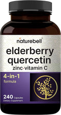 NatureBell Elderberry Quercetin 4-in-1 with Vitamin C & Zinc, 240 Capsules | Traditional Herbal Supplement | 500mg Sambucus Nigra, 500mg Quercetin, 250mg Vitamin C, 50mg Zinc Picolinate per Serving