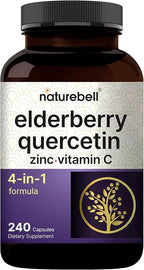 NatureBell Elderberry Quercetin 4-in-1 with Vitamin C & Zinc, 240 Capsules | Traditional Herbal Supplement | 500mg Sambucus Nigra, 500mg Quercetin, 250mg Vitamin C, 50mg Zinc Picolinate per Serving