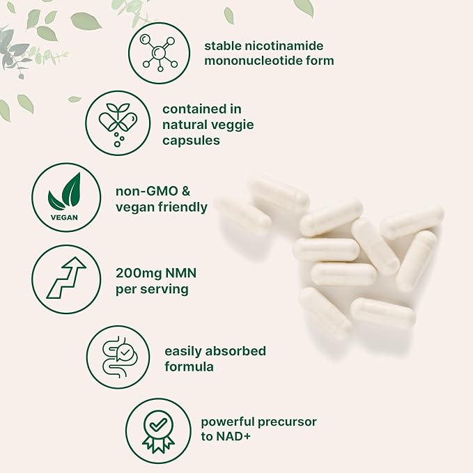 Micro Ingredients NMN 200mg Per Serving | 120 Veggie Capsules – 60 Servings | Easily Absorbed Nicotinamide Mononucleotide Form | NAD+ Precursor & NR Supplement Alternative | Non-GMO, Vegan