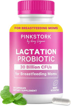 Pink Stork Lactation Probiotic - 30 Billion CFUs Multi-Strain Postnatal Probiotics for Breastfeeding Women - Supports Breast Milk and Gut Health, Postpartum Essentials, Mint Essence, 30 Capsules