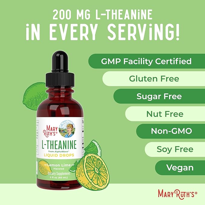MaryRuth's L Theanine 200mg Liquid Drops | Mood Support for Adults & Kids | Focus Supplement | Natural Sleep Support | Vegan | Non-GMO | Gluten Free | 30 Servings (Pack of 2)