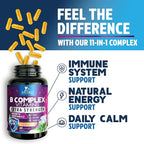 B Complex Vitamins Capsules - Super Complete B-100 Complex with Vitamin B12 B6 C Biotin Folate & Folic Acid for Immune & Energy Support - Supplement for Heart, Brain, & Nerve Support - 60 Capsules
