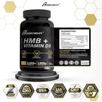 HMB and Vitamin D3 Supplement 1,000 MG (180 Capsules) - HMB supplements with 4,000 UI of D3 & Calcium - Muscle Growth, Strength & cure - B-Hydroxy B-Methylbutyrate Butyrate - Muscle Builder for Men