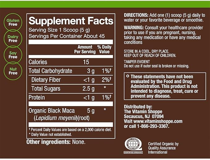 Organic Black Maca Powder Full Spectrum - Supports Energy, Stamina, & Hormone Balance (8 oz./45 Servings)