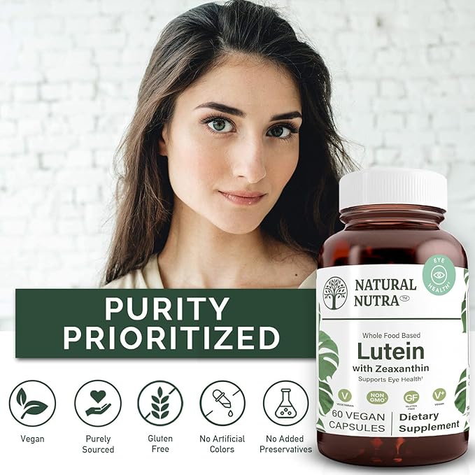Natural Nutra Lutein and Zeaxanthin Supplement, Helps to Maintain Vision Health & Eye Health, Protects Cell in Eyes, Gluten Free, Enhanced Level of Zeaxanthin & Isomers, Soy Free, 20mg - 60 Capsules