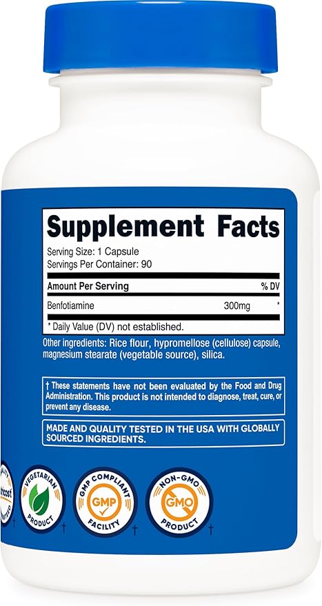 Nutricost Benfotiamine 300mg, 90 Capsules - Gluten Free, Non-GMO, and Vegetarian Friendly Fat Soluble Vitamin B1 (Pack of 2)