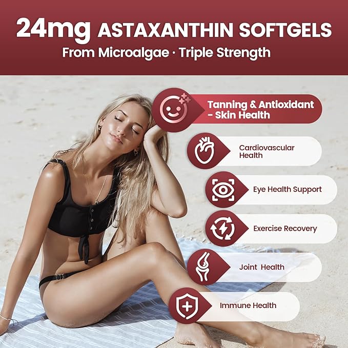 VivoNu Astaxanthin 24mg – Powerful Antioxidant Support for Skin, Eyes & Immune System – 10-in-1 Formula with Lycopene, Grape Seed, Vitamin E & Zinc – Triple Strength, 720 Softgels, 3 Bag