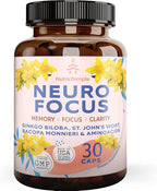 Brain Booster Gingko Biloba Supplement - Nootropics for Mind, Focus, Memory, Clarity with Bacopa Monnieri, St. Johns Wort - 30 Brain Food Capsules