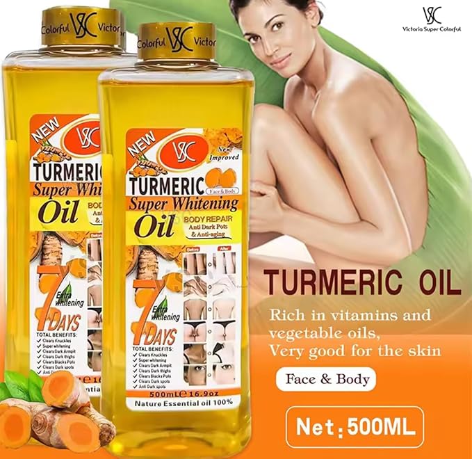 Turmeric Oil Super Whitening Face & Body Moisturizer Nourishing Anti-aging Correct Spots Wrinkle Skincare Essential oil 500ml/16.9oz (500ml/16.9oz)