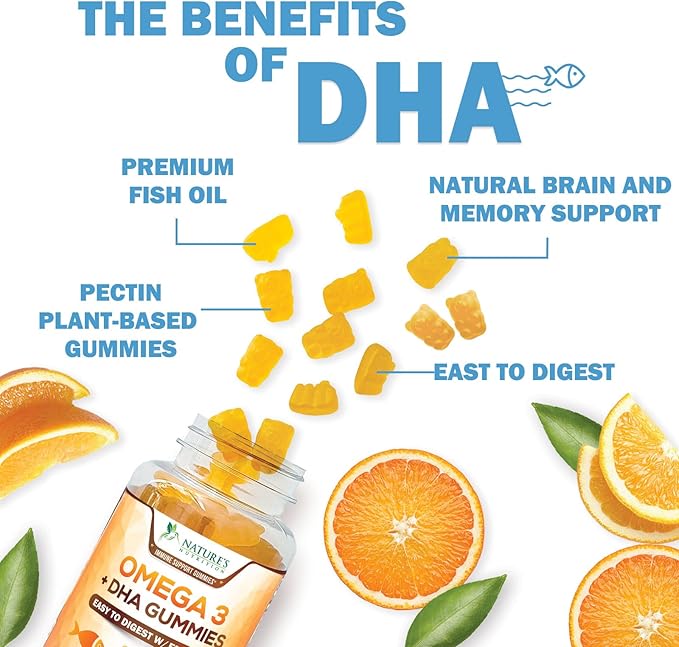 Omega 3 Fish Oil Gummies - Heart Healthy Omega 3 Gummy Supplement with High Absorption DHA & EPA, Extra Strength Joint & Brain Support, Delicious Orange Flavor Fish Oil Nature's Vitamin - 120 Gummies