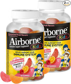 Airborne Kids 500mg Vitamin C Gummies, Kids Immune Support Zinc Gummies with Powerful Antioxidants VIT C & E - 63 Gummies, Assorted Fruit Flavor (Pack of 2)
