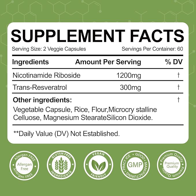 NAD Resveratrol Supplement 1500mg,120 Veggie Capsules | Liposomal NAD Plus Boosting | Support Cellular Health, Stamina & Healthy Aging for Women & Men | Non-GMO
