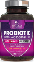 Probiotics for Digestive Gut Health - 50 Billion CFU Per Capsule, 10 Premium Strains & Prebiotics - Best Probiotics for Women & Men, Occasional Constipation, Gas, Immune Health Support - 120 Capsules