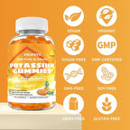 1200mg Potassium Chloride Supplement Gummies for Adults Women Men，High Potassium Supplement Support Leg Cramps & Electrolyte Balance& Heart Health， Sugar Free,Pineapple Flavor,90 Count