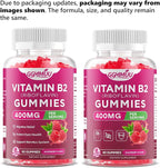 2 Pack Vitamin B2 Gummies Riboflavin 400mg Supplement with Magnesium for Kids & Adults B2 Gummies for Nervous System Support & Skin Health, Raspberry Flavor, 120 Count