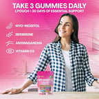 Myo-Inositol & D-Chiro Inositol Gummies with Berberine, Vitamins D3+K2, B12, Folate, Zinc, Magnesium, Ashwagandha, Chasteberry, Bioperine, DIM - 16 in 1 Supplement - Mixed Berry Flavor - 90 Gummies