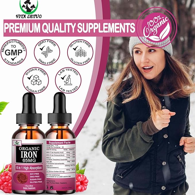 Iron Supplement for Women with Vitamin C,6-in-1 Liquid Supplement w/Vitamin B12,Vitamin B6,High Absorption Liquid Iron Drops for Red Blood Cells & Immune Support,Non-GMO, Gluten Free