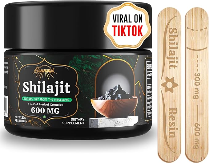 600 MG Shilajit Resin - Shilajit Supplement with Fulvic Acid & 85+ Trace Minerals for Energy, Immunity, Brain Power, 30 Grams