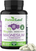 Forest Leaf Magnesium L-Threonate Magtein Capsules - 2000mg Magnesium Threonate Supplement Supports Cognitive Function, Focus, Brain, Deep Calm and Sleep for Men & Women | 90 Powder Veg Caps