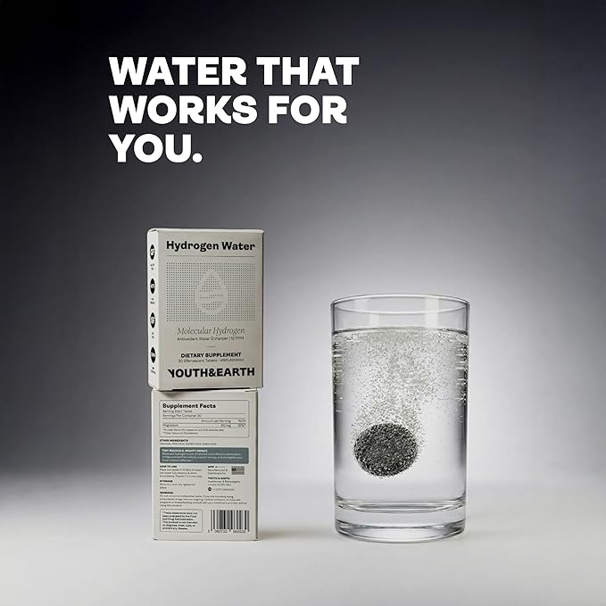 Youth & Earth Molecular Hydrogen Tablets, Effervescent Form, 30 Count, Cell Health Support, Antioxidant-Rich, Vegan