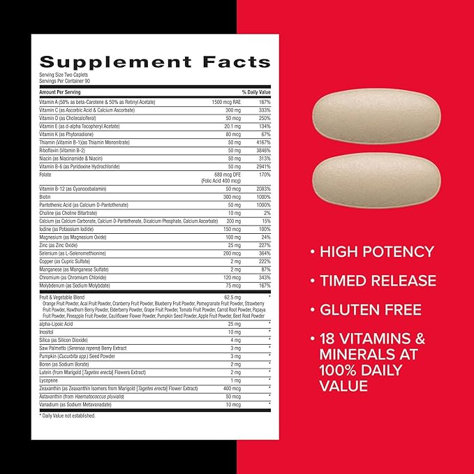 GNC Mega Men Multivitamin Caplets, Clinically Proven to Feel Better, Immune Support, Energy Support, B Vitamins, Vitamin D-3, Timed Release, 180 Caplets