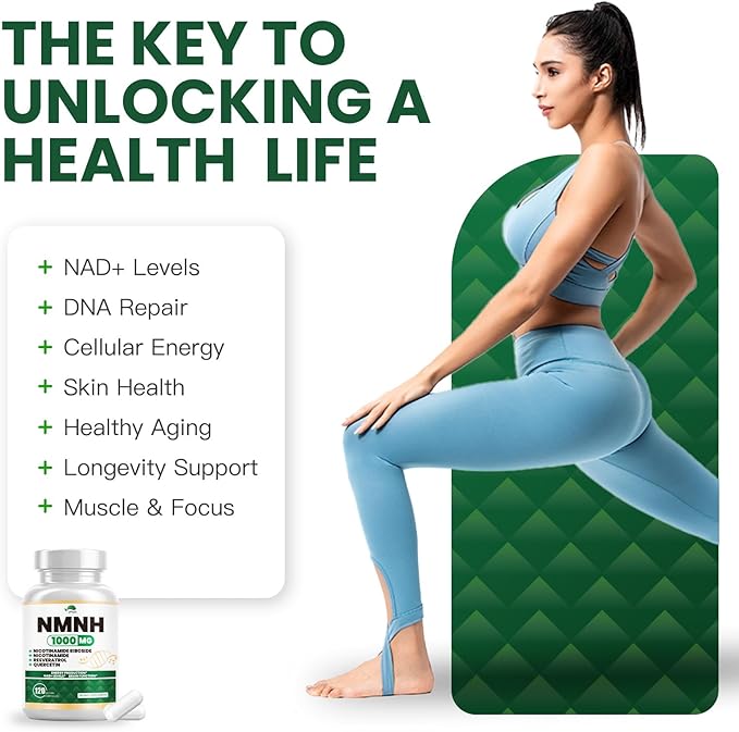 NMNH(Dihydronicotinamide Mononucleotide),NMNH Supplement 1000mg Pure Nicotinamide Mononucleotide,NAD High Purity Supplement Alternative,for Energy,Focus,Non-GMO, Gluten Free,120 Capsules(Pack of 2)