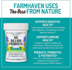FarmHaven 60 Billion CFU Probiotic - 8 Probiotic Strains - Prebiotics & Postbiotics - Supports Digestive & Immune Health - Delayed Release - Shelf Stable - Non-GMO, Gluten Free - 30 Caps