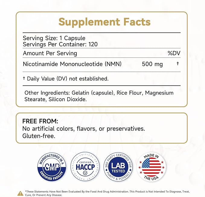 High Purity NMN 60000mg -Zero Smell Easy to Swallow Nicotinamide Mononucleotide Supplement for NAD+ Support - Cellular Energy&Vitality Boost - Made in USA -cGMP -120 Capsules 60-Days Supply