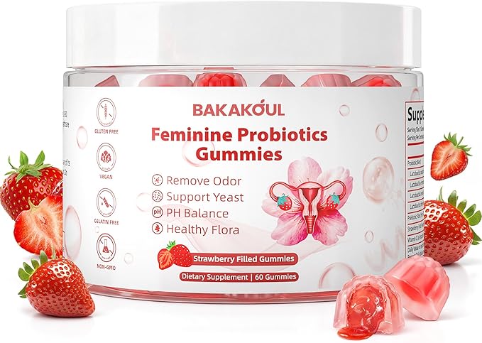 Feminine Balance Gummies for Women,Vaginal Probiotics Supports pH Balance, Digestive Health,Vegan,Gluten-Free, Strawberry Flavor with Filled,60 Gummies