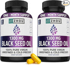 ZHOU Black Seed Oil Capsules - Black Cumin Seed Oil Cold Pressed, Nigella Sativa, Pure Unrefined Blackseed, Premium Supplement for Health, Hair & Skin w/Thymoquinone - 60 Capsules (Pack of 2)