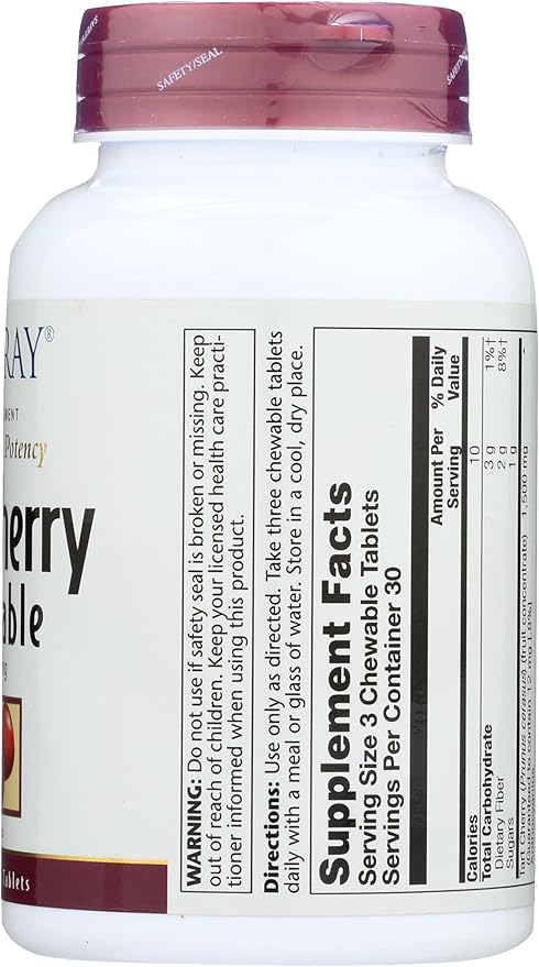 SOLARAY Guaranteed Potency Tart Cherry Fruit Extract, Chewable, Cherry (Btl-Plastic) 500mg | 90ct