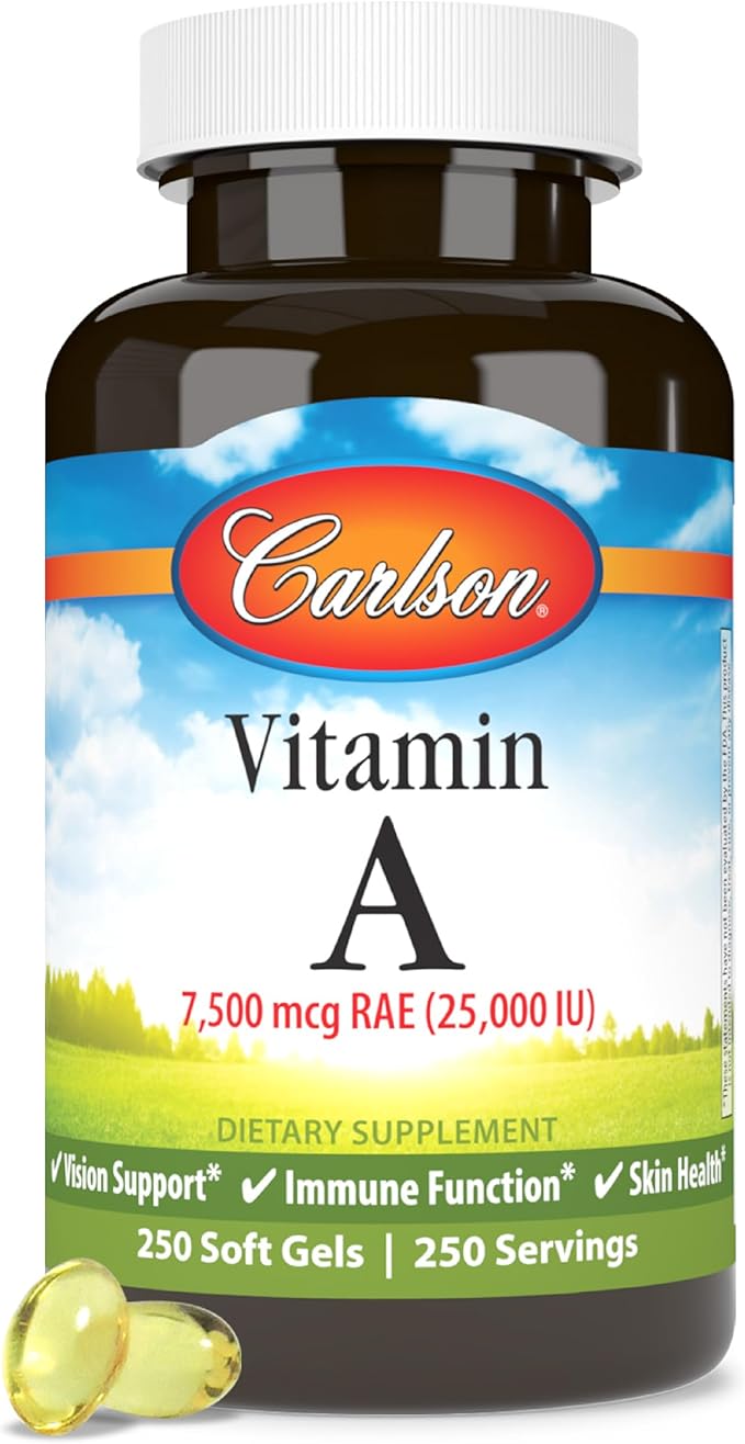 Carlson - Vitamin A, 25000 IU (7500 mcg RAE), Immune Support, Vision Health, Antioxidant, Vitamin A Supplements, 250 Softgels