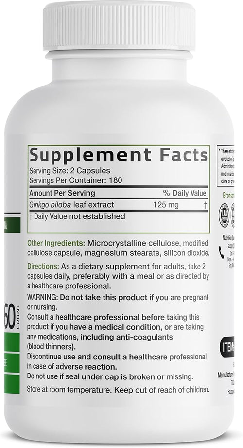 Bronson Ginkgo Biloba Extra Strength Supports Brain Function & Memory Support, 360 Vegetarian Capsules
