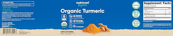 Nutricost Organic Turmeric Root Powder 1 LB (16oz) - Certified USDA Organic, Food Grade, Gluten Free, Non-GMO