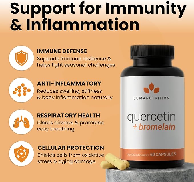 Luma Nutrition Quercetin 500mg - Quercetin with Bromelain Supplement - Antioxidant - Immune Support - Vegan & Gluten-Free - 60 Capsules