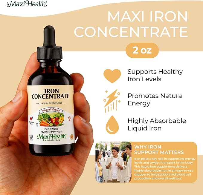 Maxi Health Iron Supplement 15mg Per ML – Increase Energy and Blood Levels Without Nausea or Constipation – Liquid Iron Drops for Men, Women, and Kids – 2 oz. (2 oz, 2 Pack)