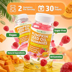 Pumpkin Seed Oil Gummies with Saw Palmetto, Pumpkin Seed Oil for Hair and Skin Health, Pumpkin Seed Extract for Women Men, Sugar-Free, Raspberry Flavor, 60 Count