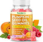 Pumpkin Seed Oil Gummies with Saw Palmetto, Pumpkin Seed Oil for Hair and Skin Health, Pumpkin Seed Extract for Women Men, Sugar-Free, Raspberry Flavor, 60 Count
