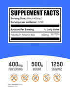 BulkSupplements.com Riboflavin Powder - as Vitamin B2, Vitamin B2 Supplement - Riboflavin 400mg, B Vitamins for Wellness, Gluten Free, 400mg per Serving, 500g (1.1 lbs) (Pack of 1)