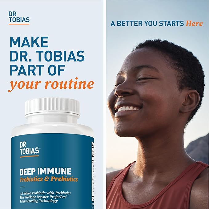 Dr. Tobias Deep Immune Probiotics & Prebiotics - Dual Action Digestion & Immune Support with PreforPro Prebiotics & Delayed Release Spore Forming Probiotics for Women & Men - 60 Capsules (30 Servings)