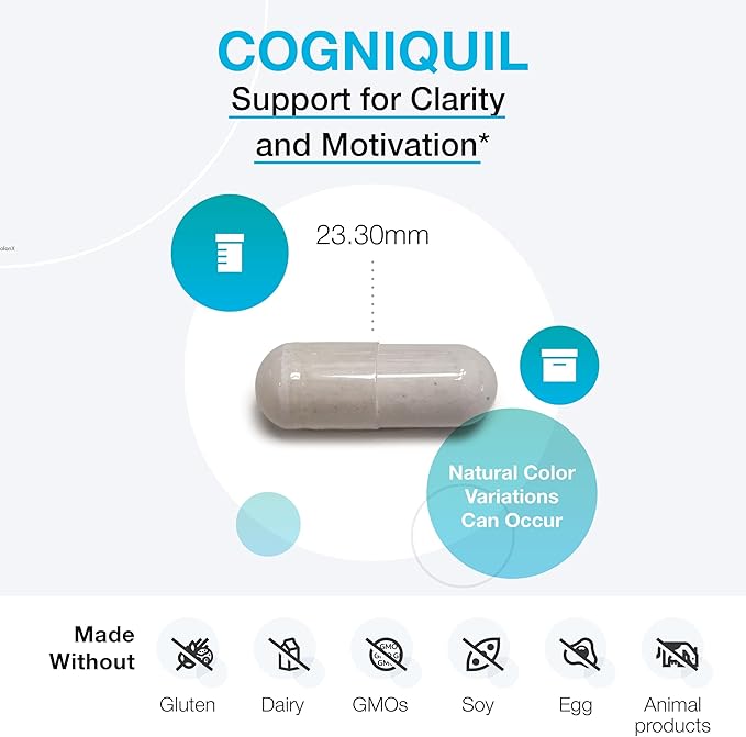 XYMOGEN Cogniquil - Magnesium L-Threonate Supplement for Clarity, Focus & Mental Energy Support* - with Theacrine & Vitamin B12 - Non-GMO & Gluten-Free - 60 Capsules